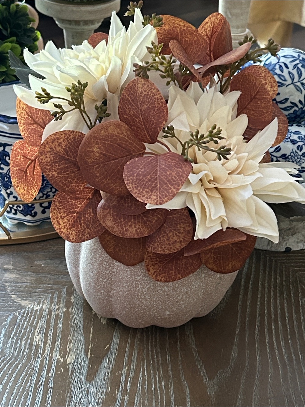 NEW! Fall Harvest Cottage Farmhouse Autumn Floral Ceramic Pumpkin Centerpiece - Picture 6 of 7